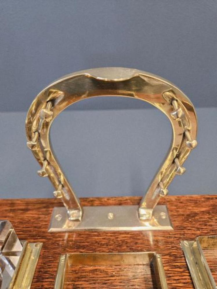 Victorian Oak and Brass Horse Racing Desk Stand - Image 5