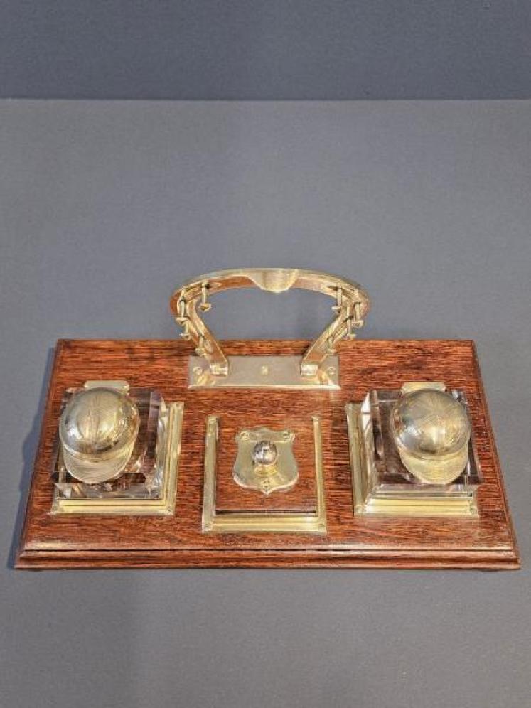 Victorian Oak and Brass Horse Racing Desk Stand - Image 7