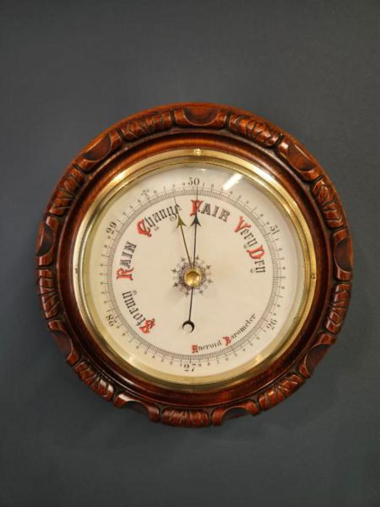 Outstanding Quality Victorian Carved and Turned Walnut Barometer - Image 1