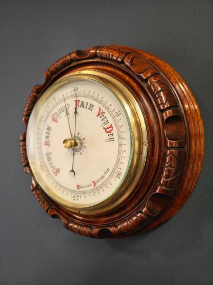 Outstanding Quality Victorian Carved and Turned Walnut Barometer - Image 3