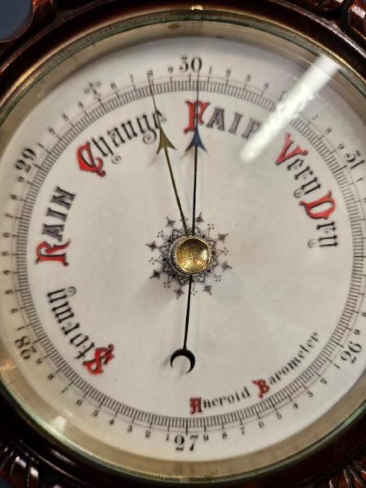 Outstanding Quality Victorian Carved and Turned Walnut Barometer - Image 4