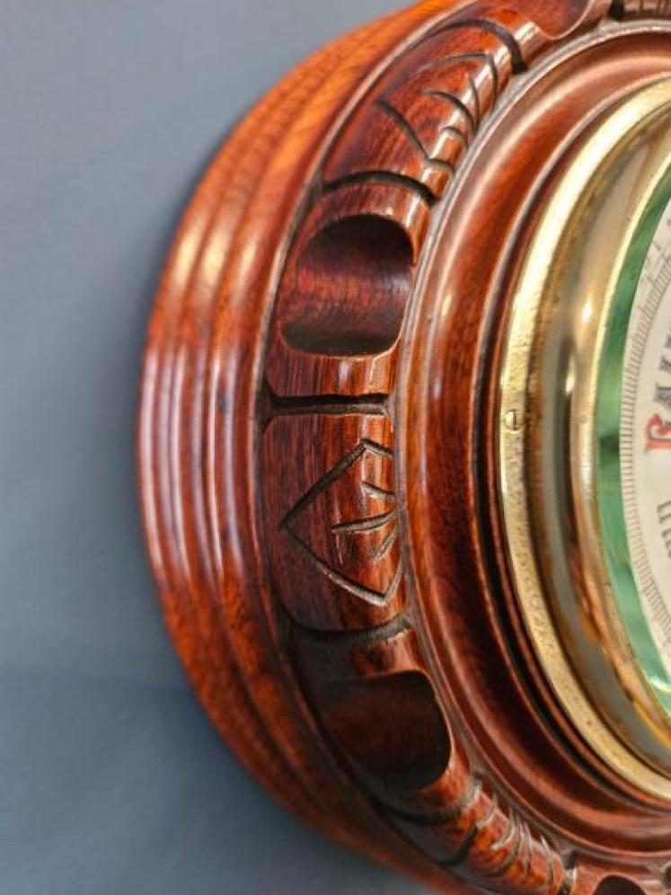 Outstanding Quality Victorian Carved and Turned Walnut Barometer - Image 5