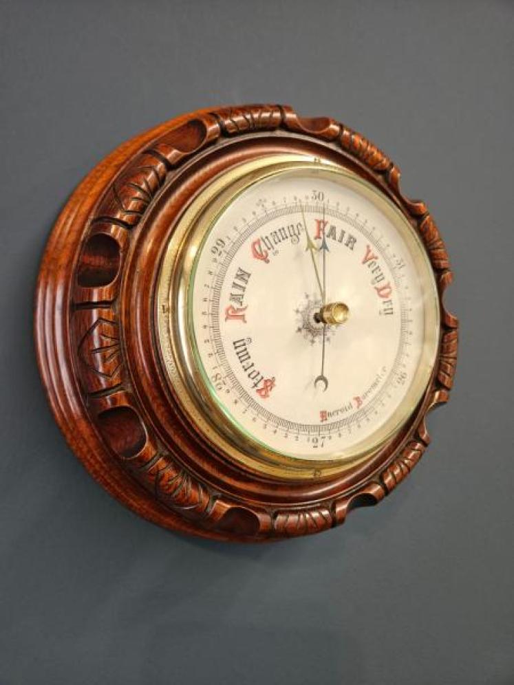 Outstanding Quality Victorian Carved and Turned Walnut Barometer - Image 6