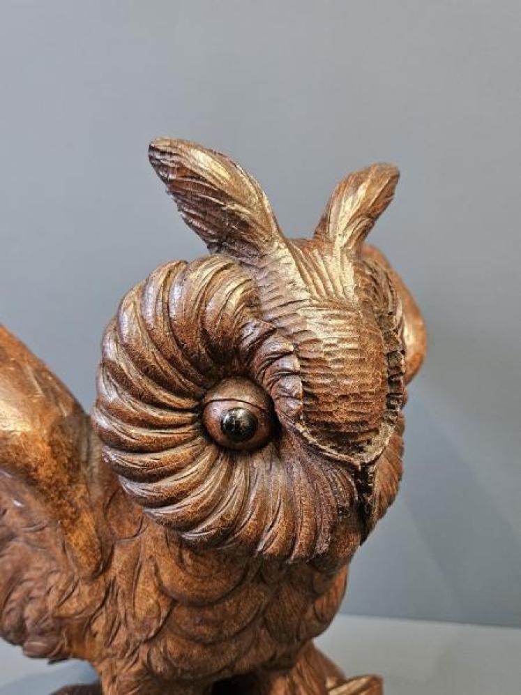 Large Victorian Carved Oak Long Eared Owl - Image 2