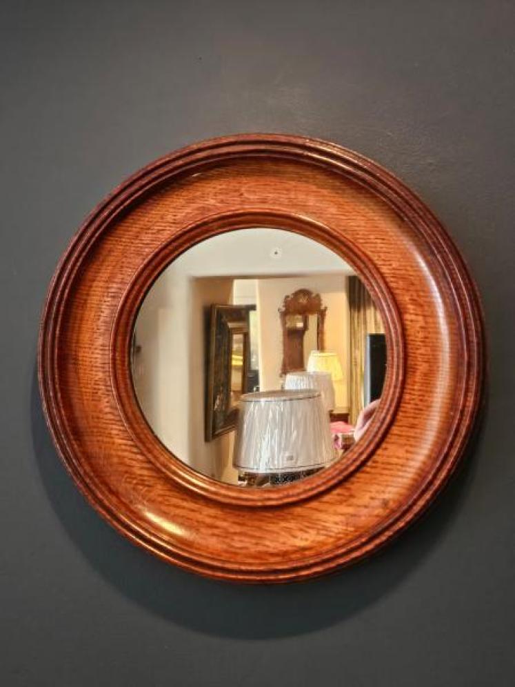 Victorian Golden Oak Framed Circular Mirror - Image 2