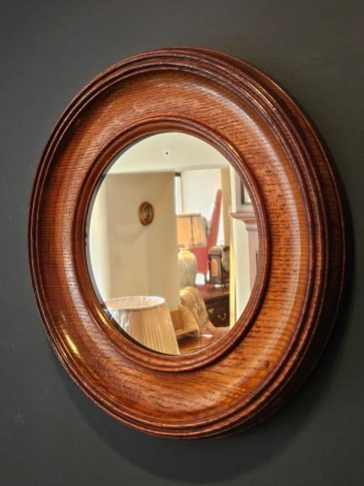 Victorian Golden Oak Framed Circular Mirror - Image 3