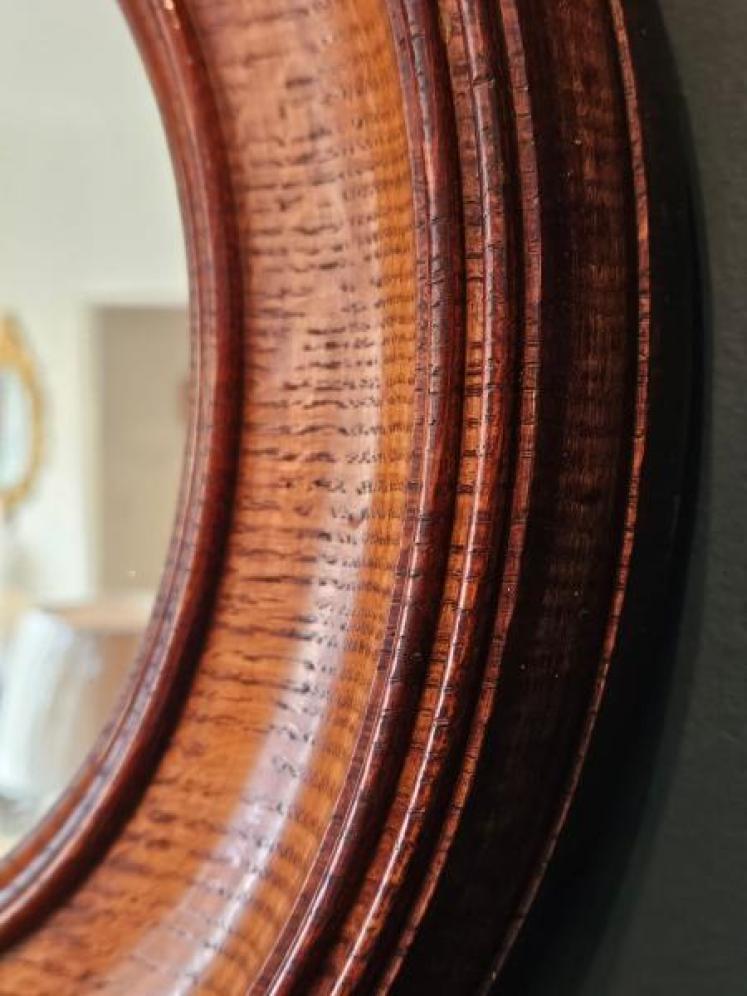 Victorian Golden Oak Framed Circular Mirror - Image 4