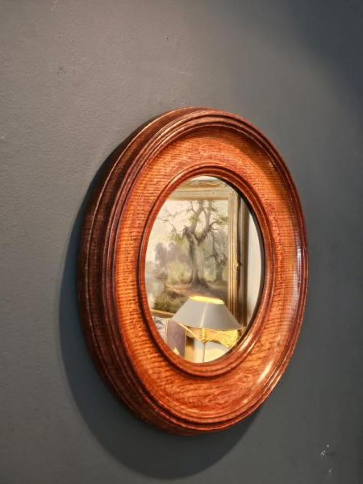 Victorian Golden Oak Framed Circular Mirror - Image 7
