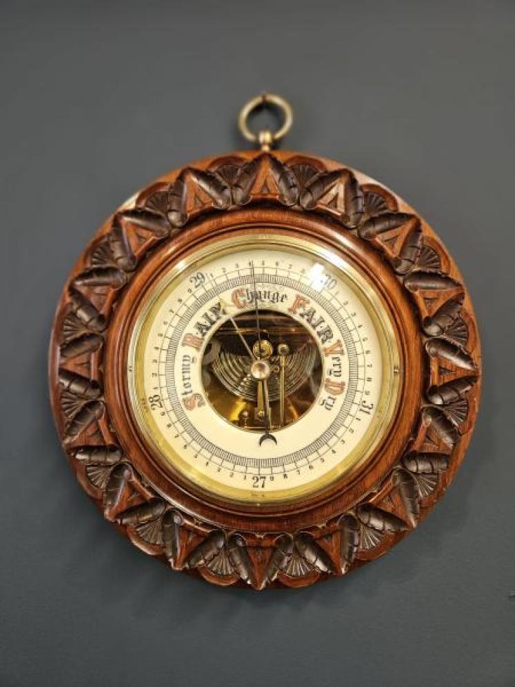 Large Victorian Carved Walnut Wheel Barometer - Image 1