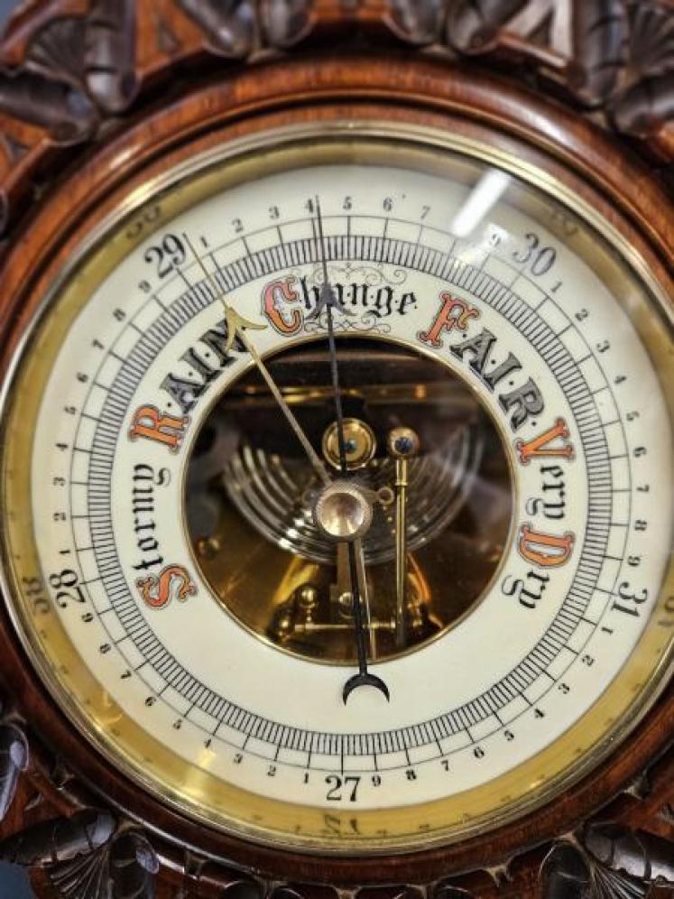 Large Victorian Carved Walnut Wheel Barometer - Image 2