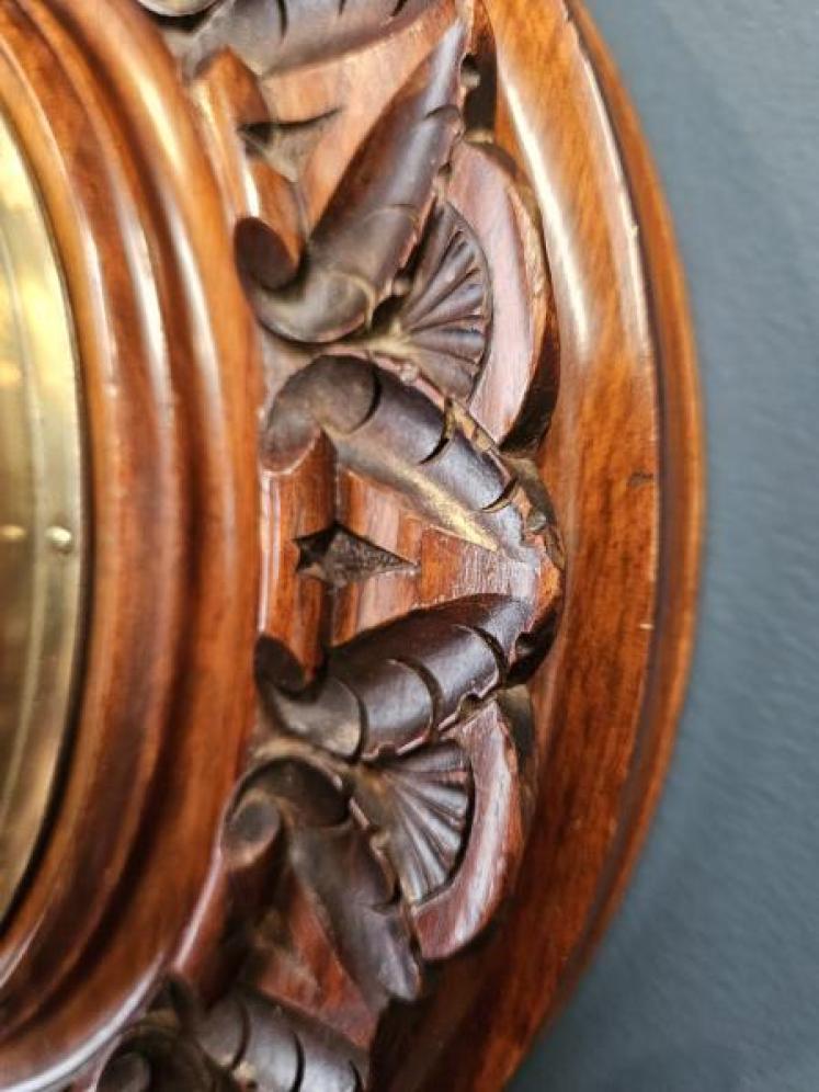 Large Victorian Carved Walnut Wheel Barometer - Image 3