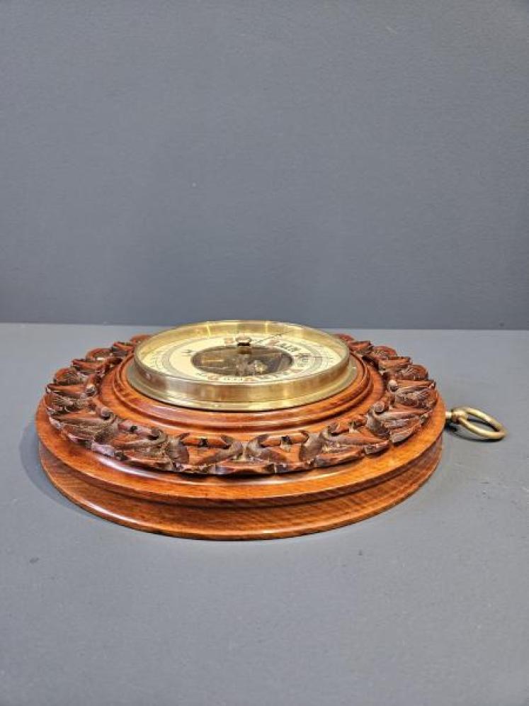 Large Victorian Carved Walnut Wheel Barometer - Image 6