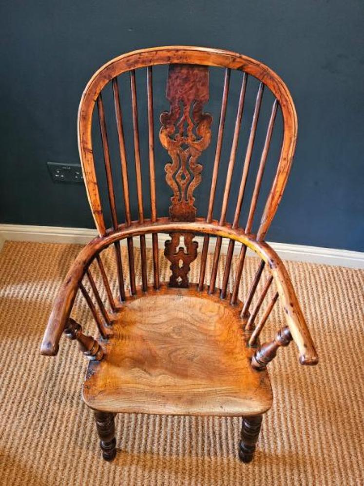 Burr Yew High Back Windsor Chair - Image 7