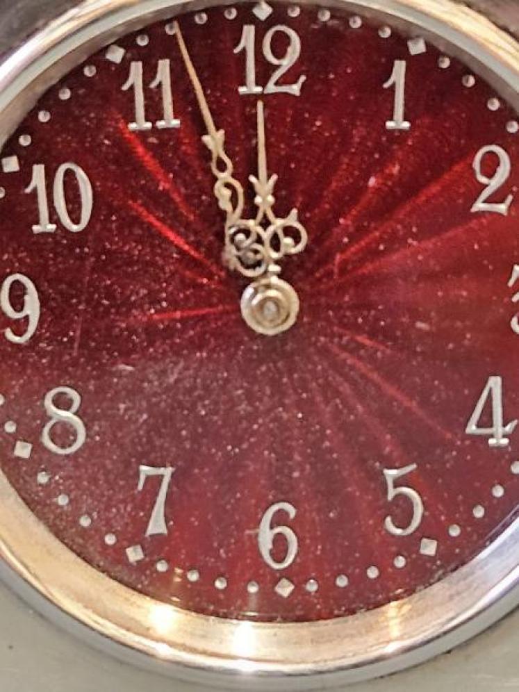 Silver and Dark Red Enamel Travelling Clock - Image 2