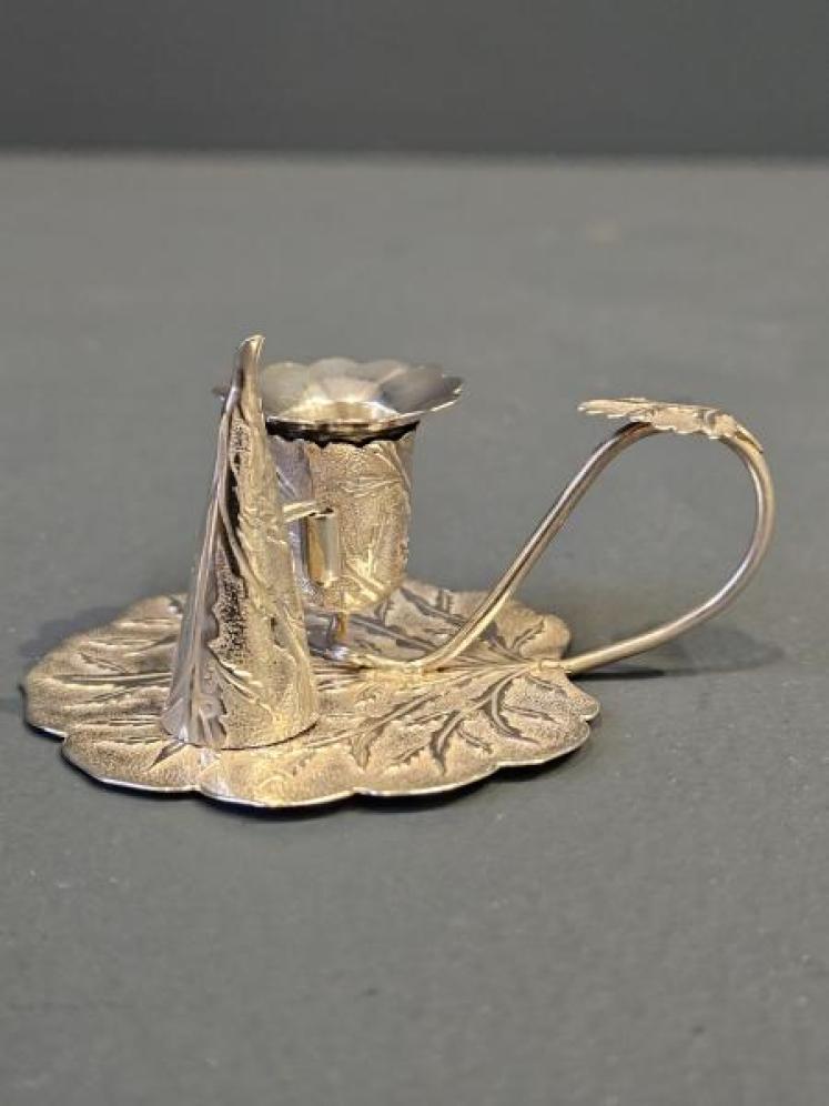 Silver Leaf Design Taper Candle Stick and Snuffer - Image 4