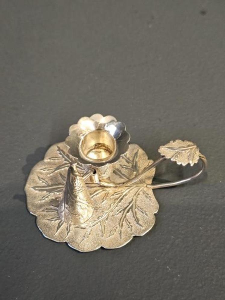 Silver Leaf Design Taper Candle Stick and Snuffer - Image 5