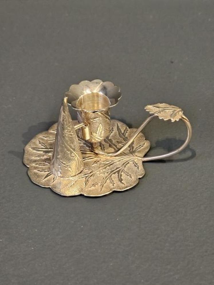 Silver Leaf Design Taper Candle Stick and Snuffer - Image 6