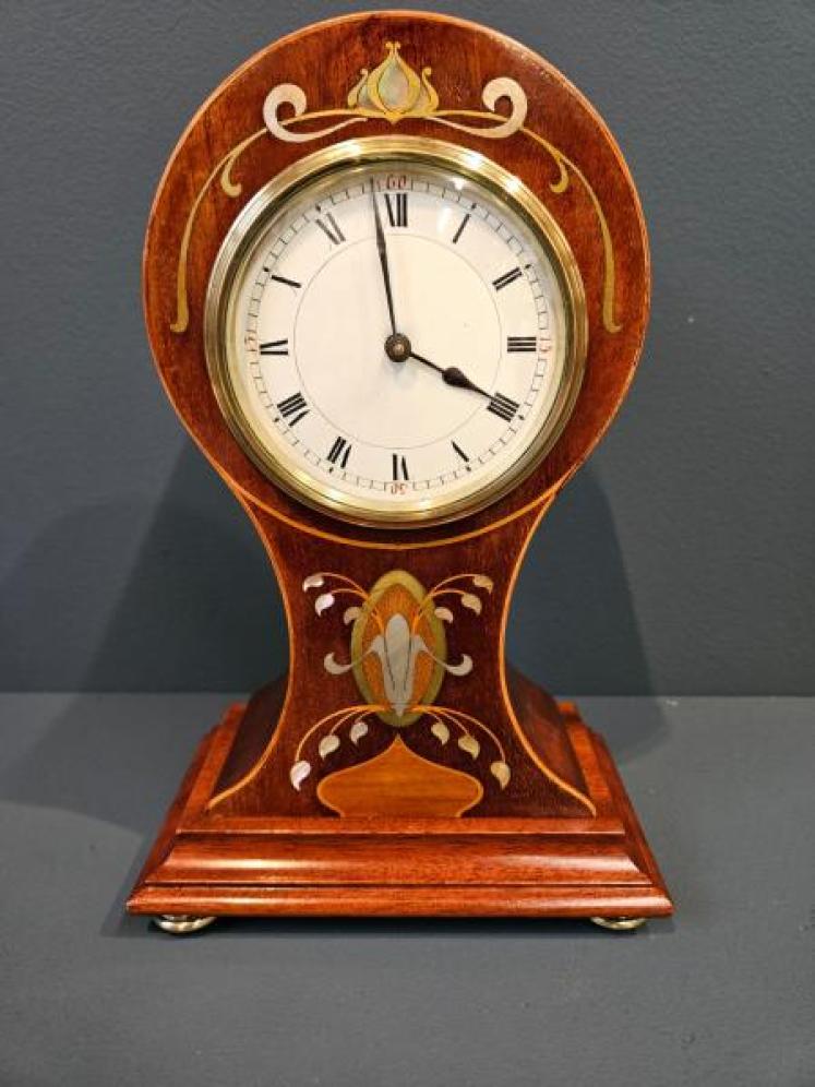 Late Victorian Inlaid Mahogany Balloon Clock - Image 4