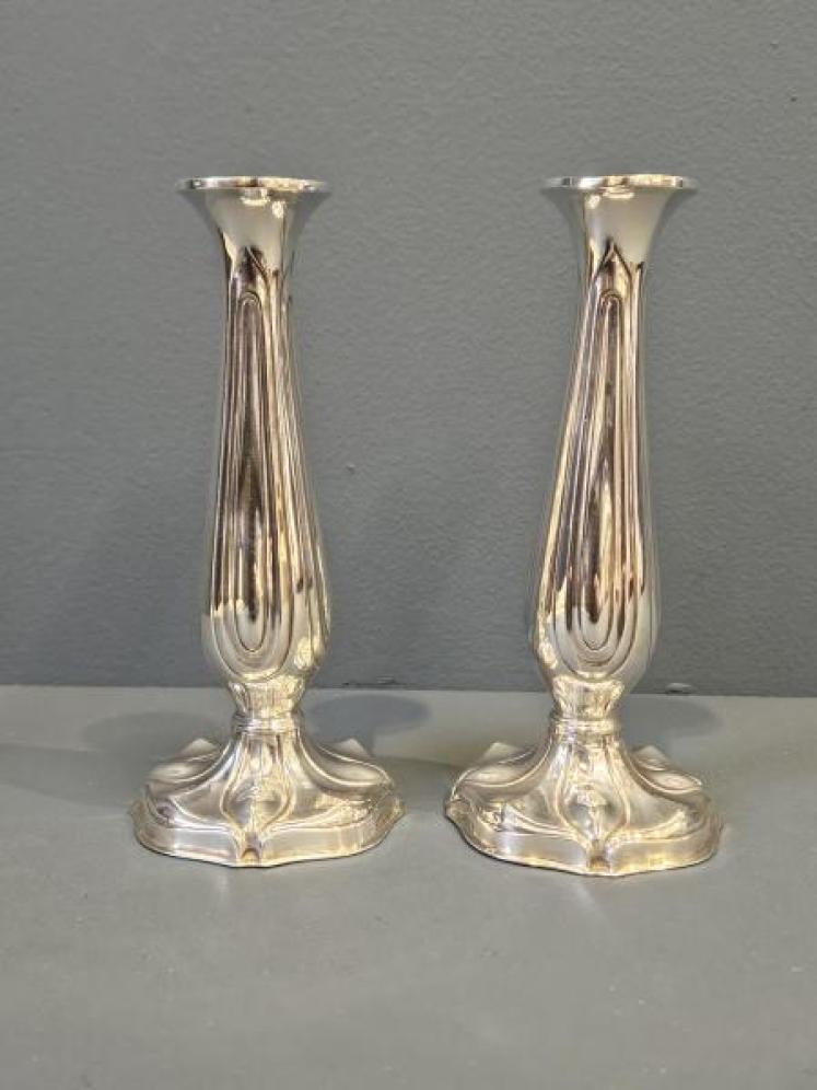 Pair Of Quality Art Nouveau Silver Candlesticks - Image 1