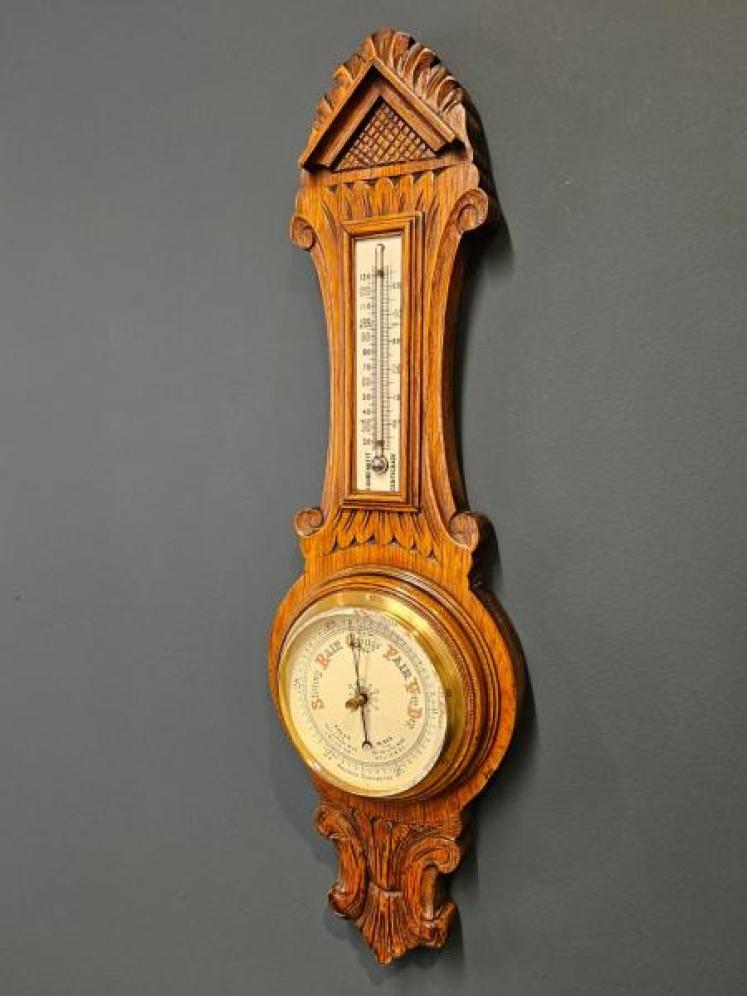 Small Victorian Oak Banjo Barometer  - Image 7