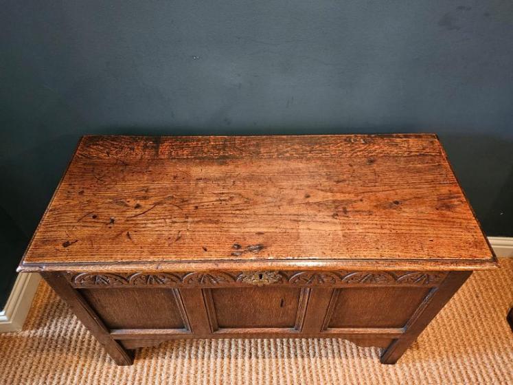 George I Oak Panelled Front Six Plank Coffer  - Image 2