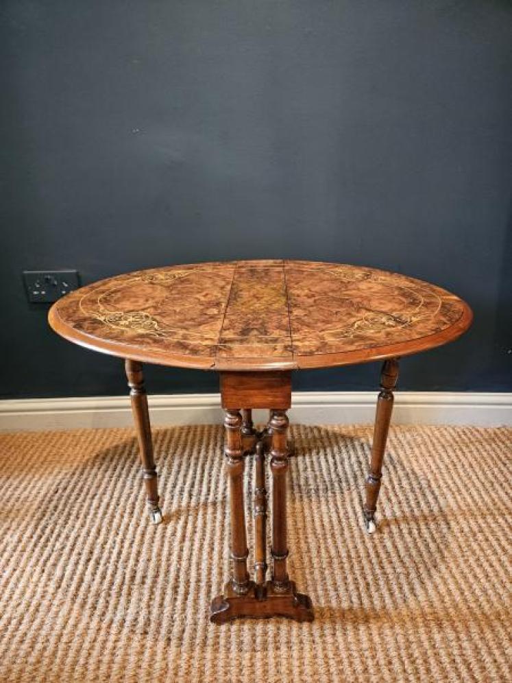 Quality Victorian Inlaid Burr Baby Walnut Sutherland Table  - Image 1