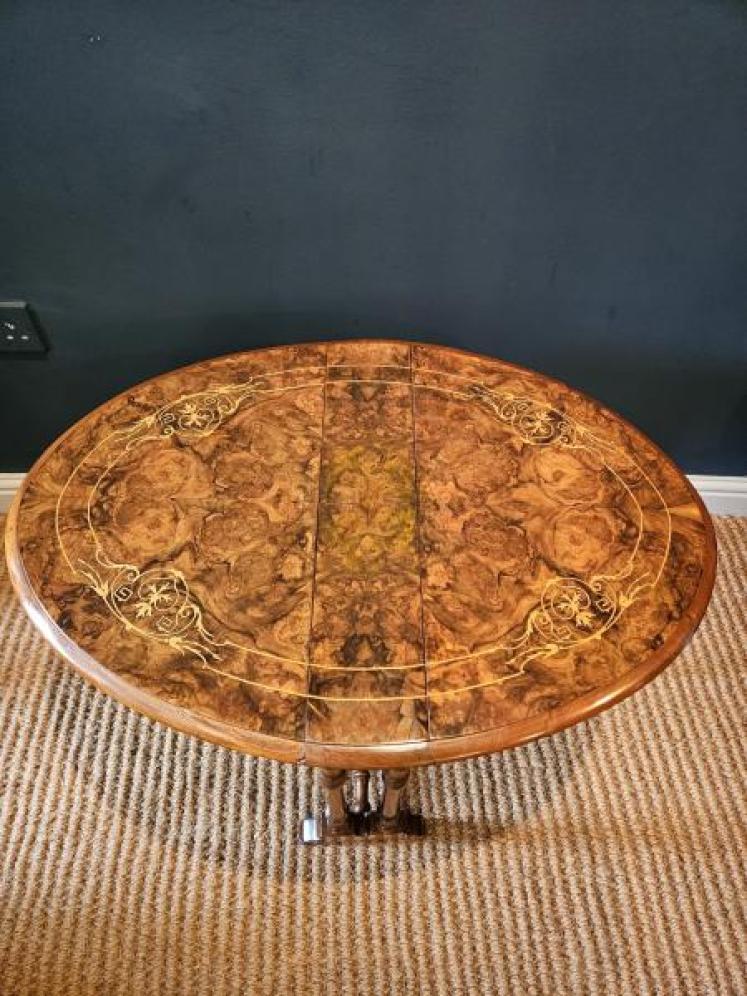 Quality Victorian Inlaid Burr Baby Walnut Sutherland Table  - Image 6