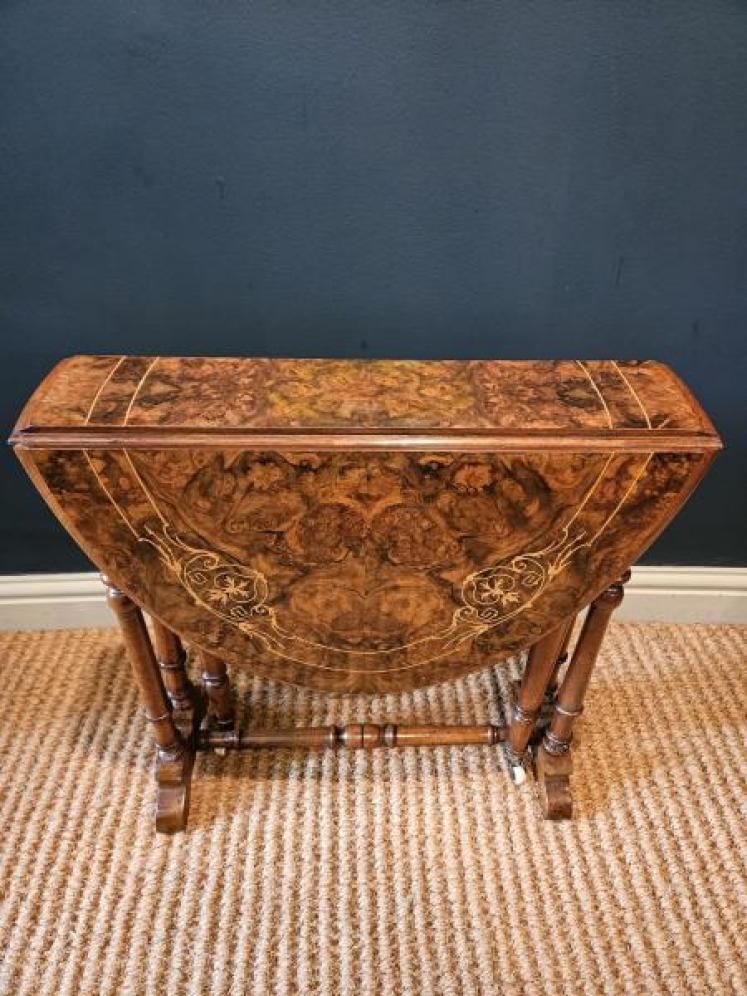 Quality Victorian Inlaid Burr Baby Walnut Sutherland Table  - Image 7