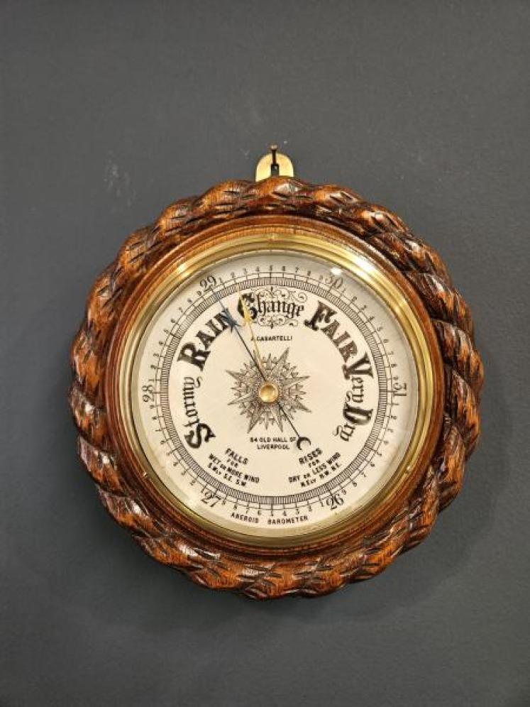 Victorian Oak Rope Twist Case Ships Barometer  - Image 1