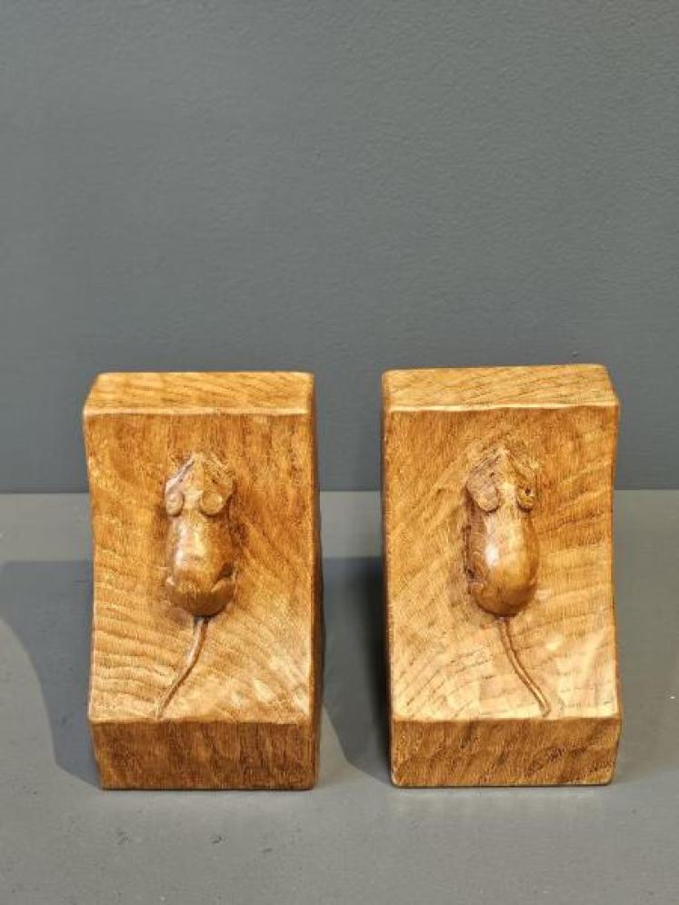 Pair of Thompson of Kilburn Mouseman Book Ends - Image 1
