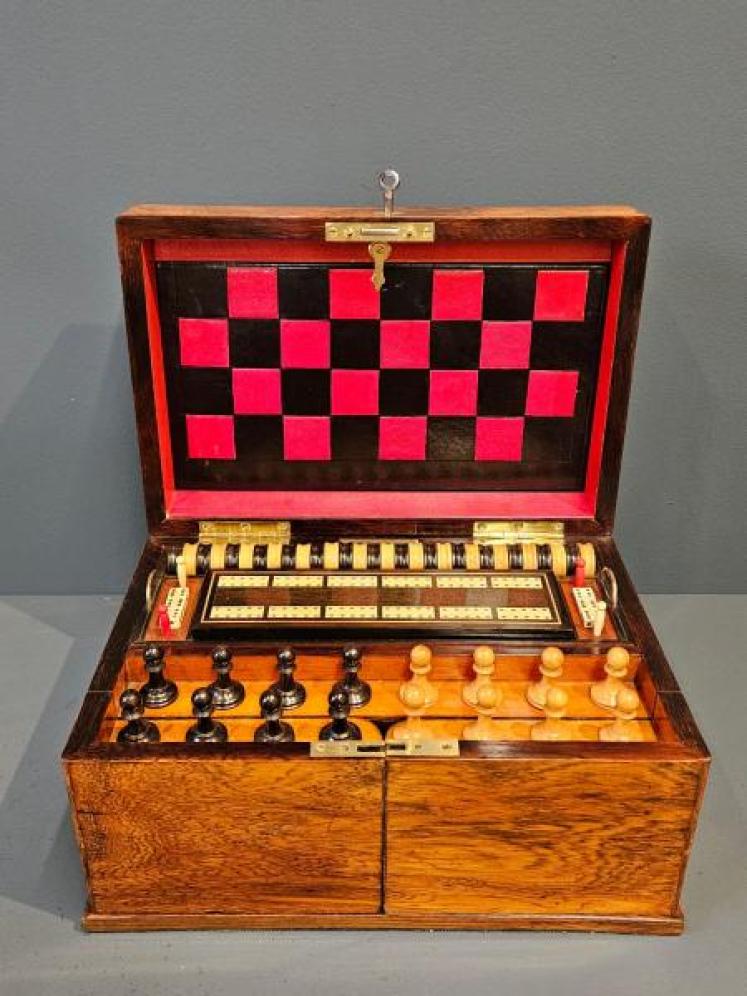 Immaculate Edwardian Rosewood Games Compendium with Original Contents - Image 1