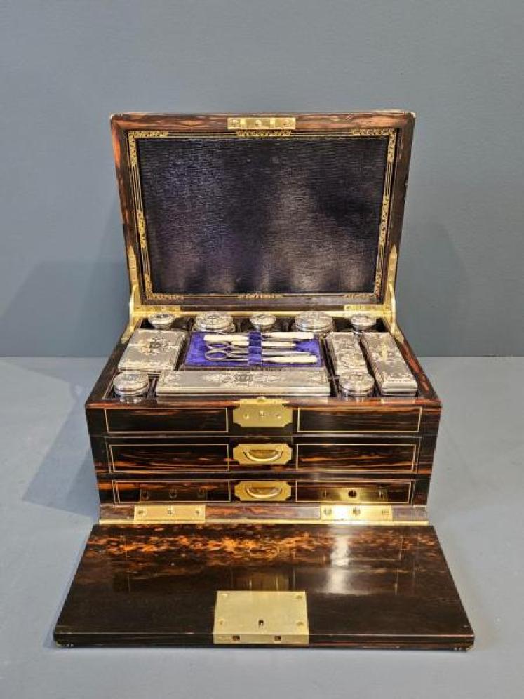 Superb Early Victorian Coromandel and Silver Travel Box - Image 1