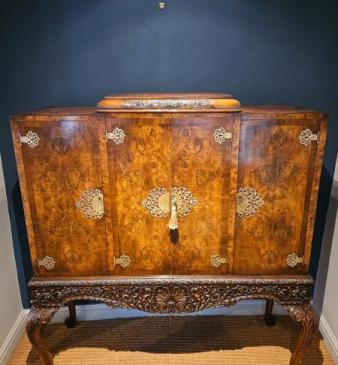 1920's Burr Walnut Cocktail Cabinet