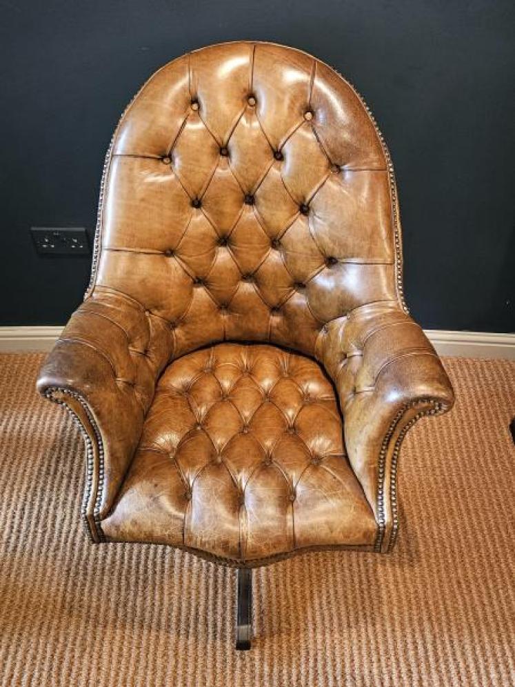 Deep Buttoned Leather Revolving and Rocking Chair  - Image 2