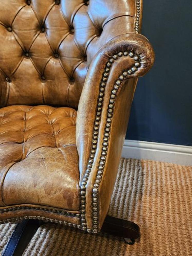 Deep Buttoned Leather Revolving and Rocking Chair  - Image 3