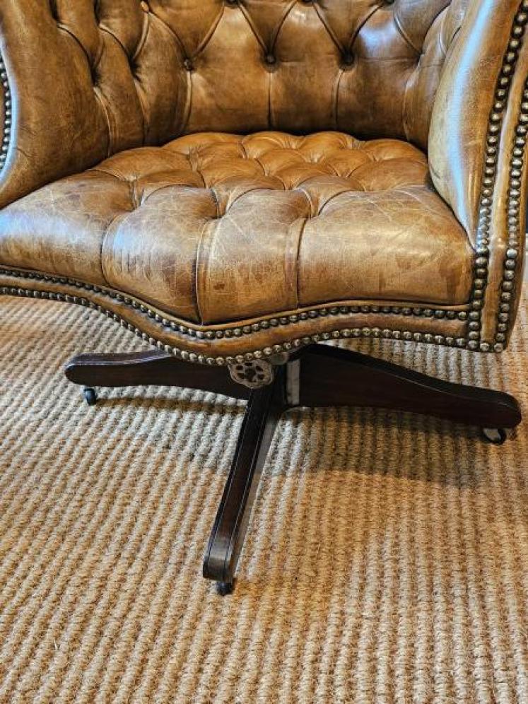 Deep Buttoned Leather Revolving and Rocking Chair  - Image 4