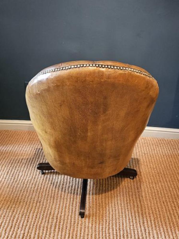 Deep Buttoned Leather Revolving and Rocking Chair  - Image 6