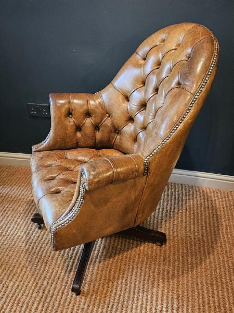 Deep Buttoned Leather Revolving and Rocking Chair  - Image 7