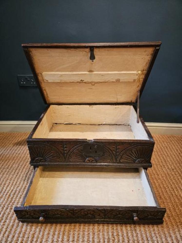 17th Century Oak Floor Standing Bible Box with Drawer  - Image 2