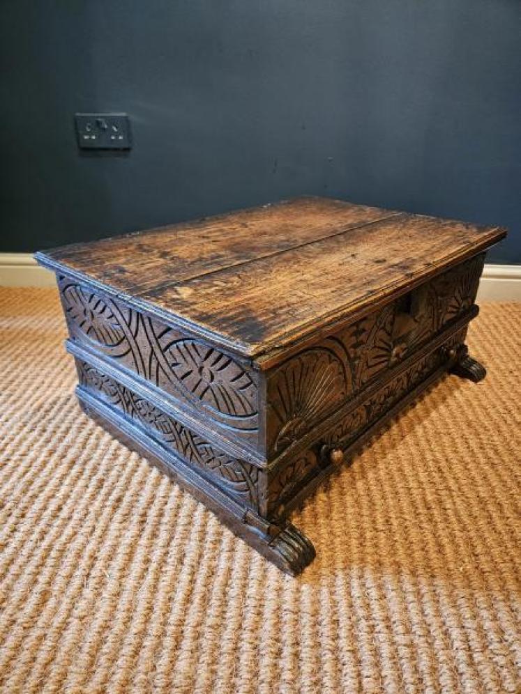 17th Century Oak Floor Standing Bible Box with Drawer  - Image 6