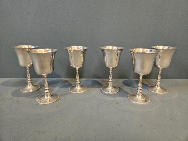 Set of Six Cast Silver Goblets - Image 1