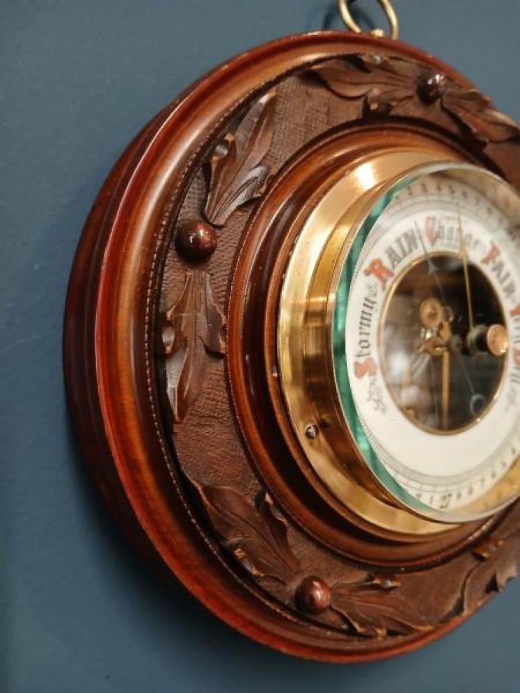 Victorian Walnut Skeletonised Aneroid Barometer - Image 2