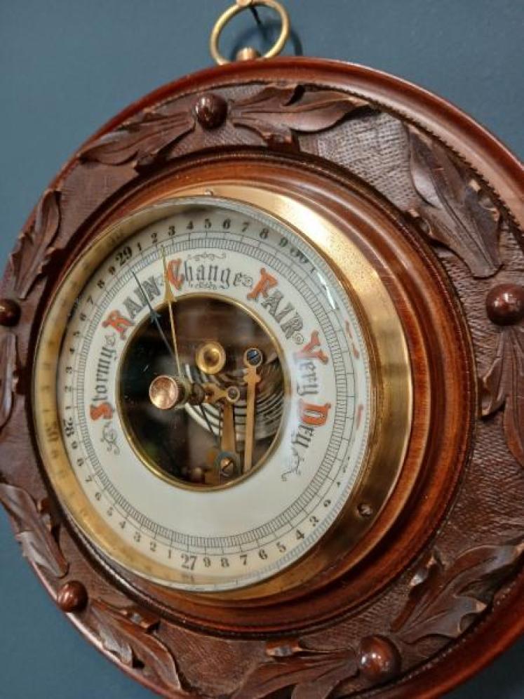 Victorian Walnut Skeletonised Aneroid Barometer - Image 3