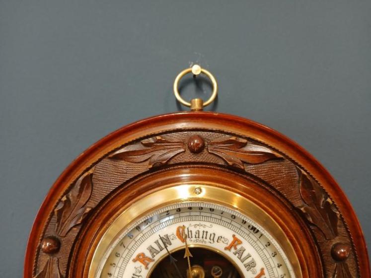 Victorian Walnut Skeletonised Aneroid Barometer - Image 4