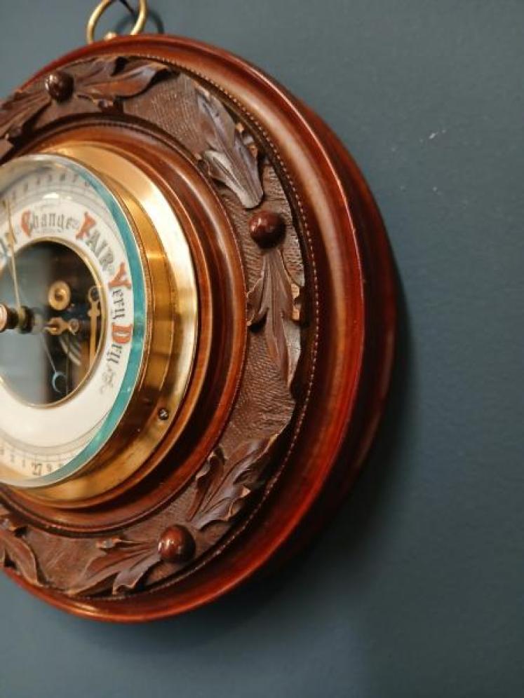 Victorian Walnut Skeletonised Aneroid Barometer - Image 5