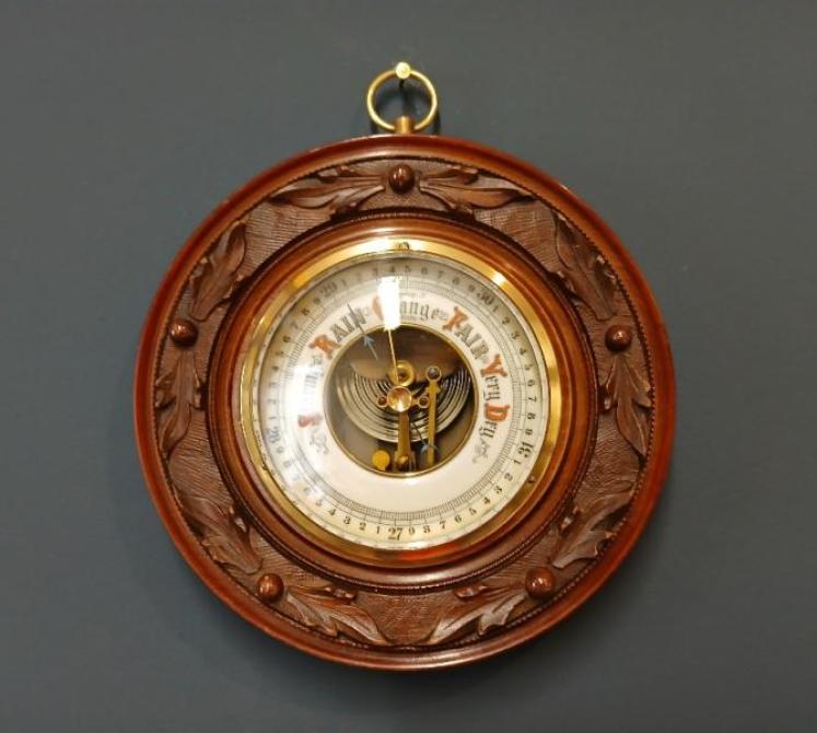 Victorian Walnut Skeletonised Aneroid Barometer - Image 7