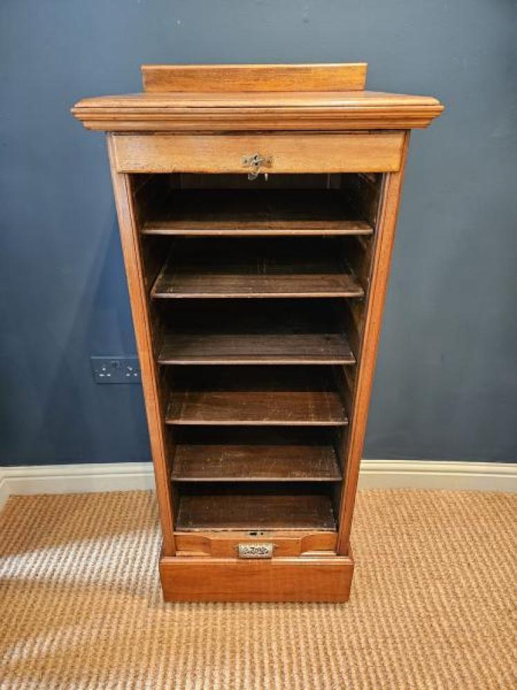 Edwardian Solid Walnut Tambour Front Filing Cabinet  - Image 3