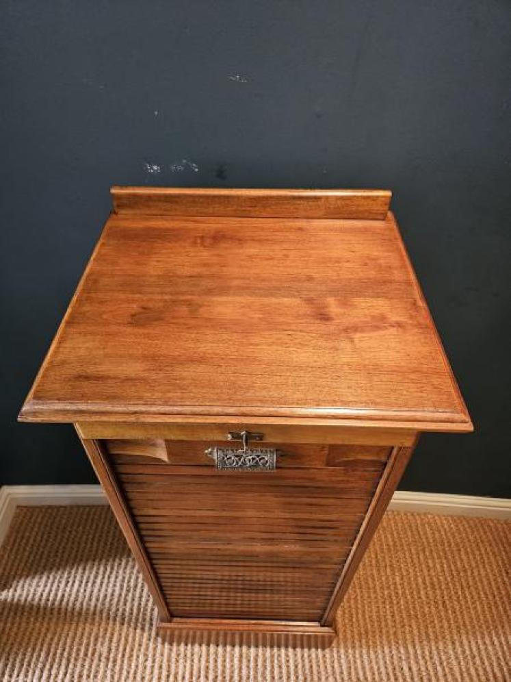Edwardian Solid Walnut Tambour Front Filing Cabinet  - Image 6