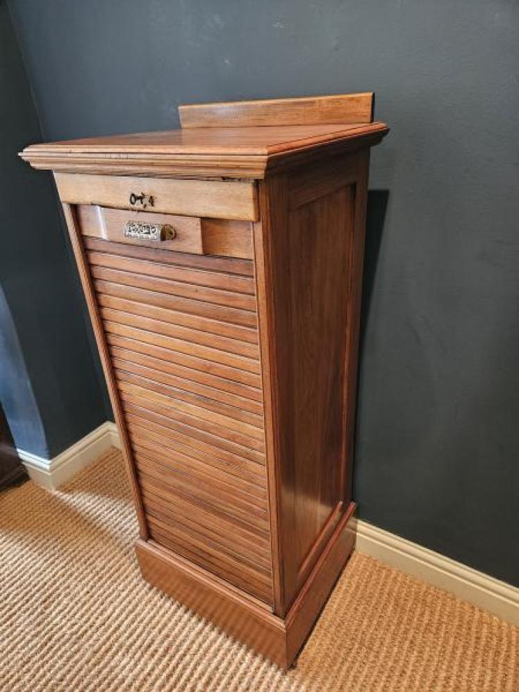 Edwardian Solid Walnut Tambour Front Filing Cabinet  - Image 7
