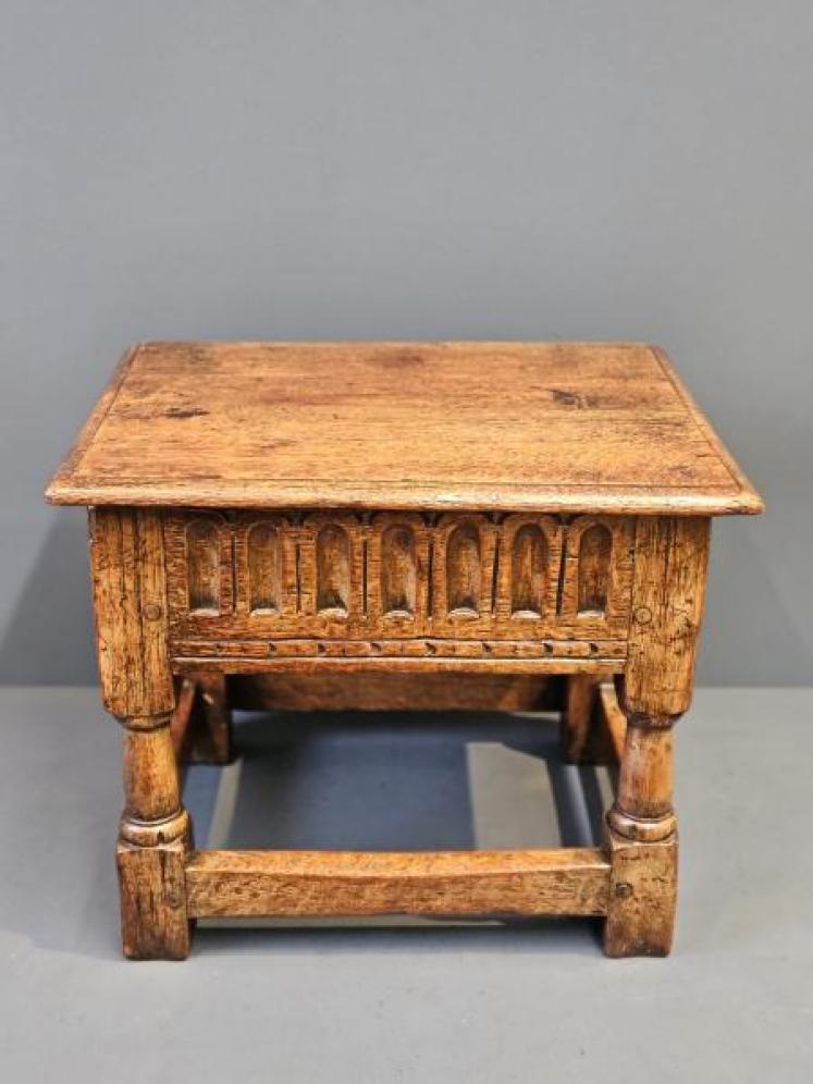 Georgian Carved Oak Box Stool  - Image 1